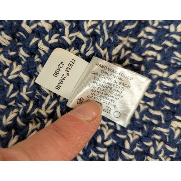 Orvis Womens Basketweave Knit Sweater Vest Cardigan Blue White Nautical Sz Large - Picture 8 of 8